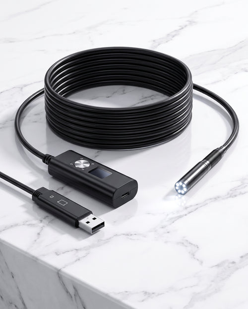 PeekVue HD endoscope inspection camera on marble